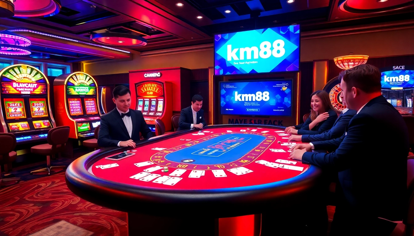 Players engaging in a thrilling blackjack game at km88 casino, showcasing strategy and excitement.