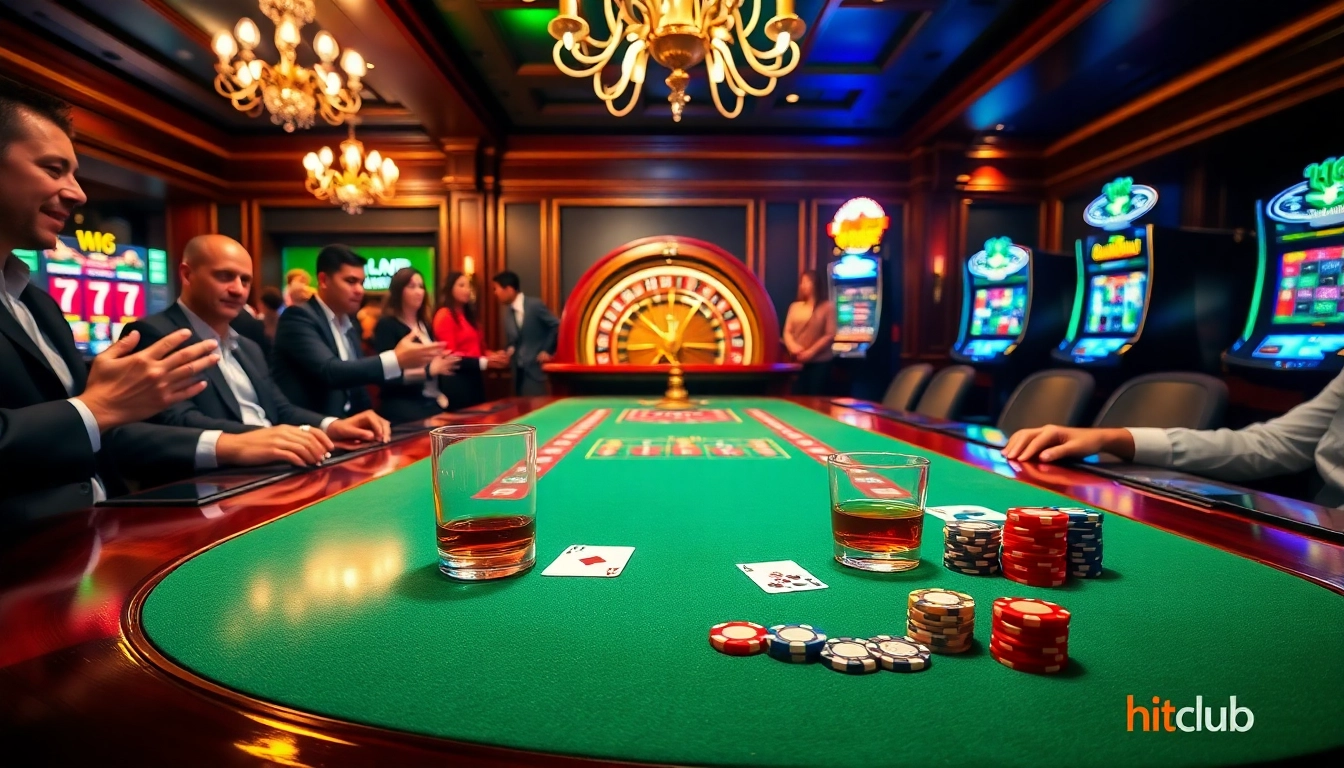 hitclub players enjoying an intense poker game at a luxurious casino table