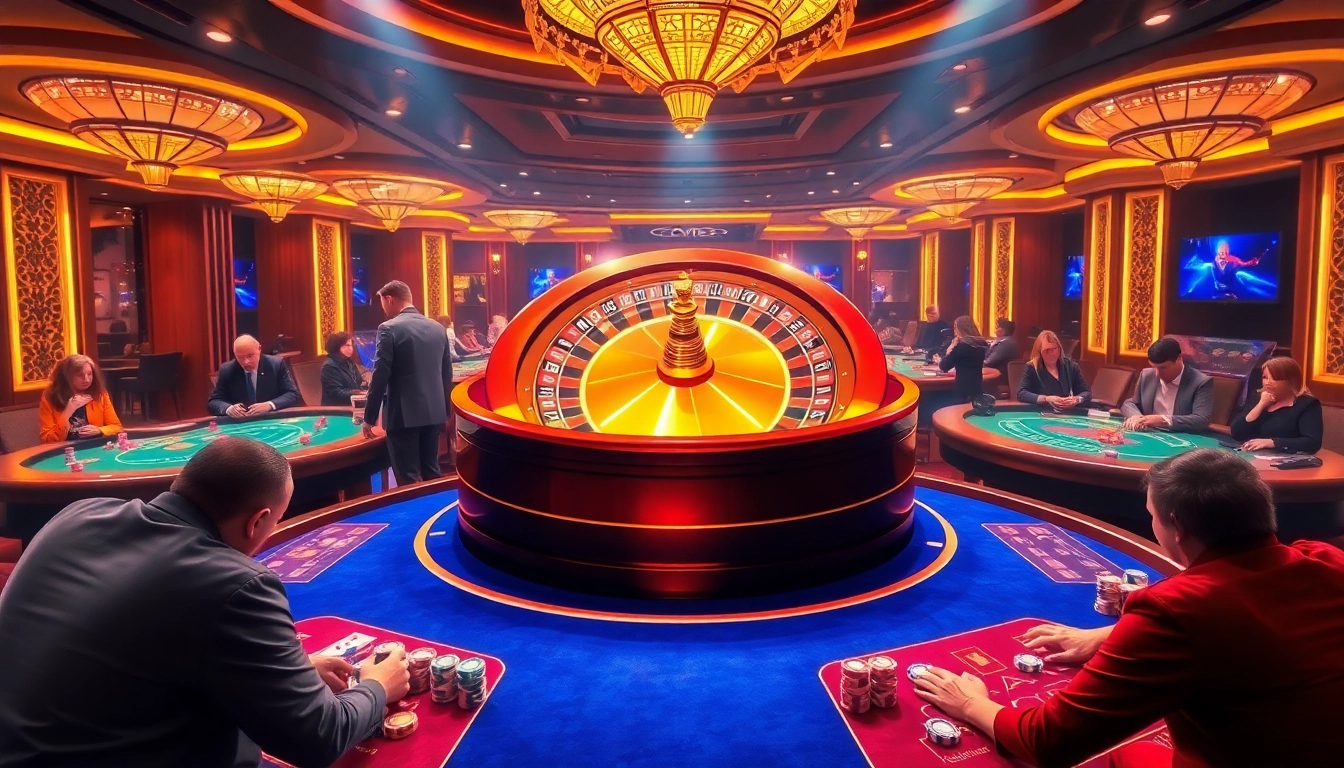 CM88 casino scene featuring a vibrant roulette wheel and engaged players with colorful chips.