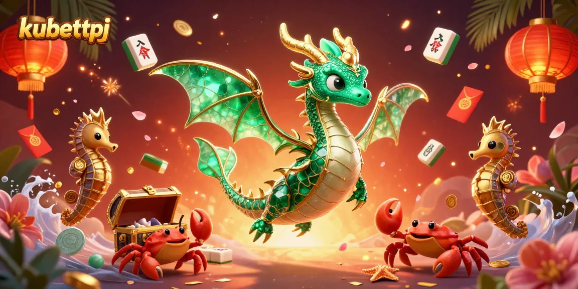 Win big with kubettpj in a vibrant 3D casino scene featuring a sea dragon and treasures.