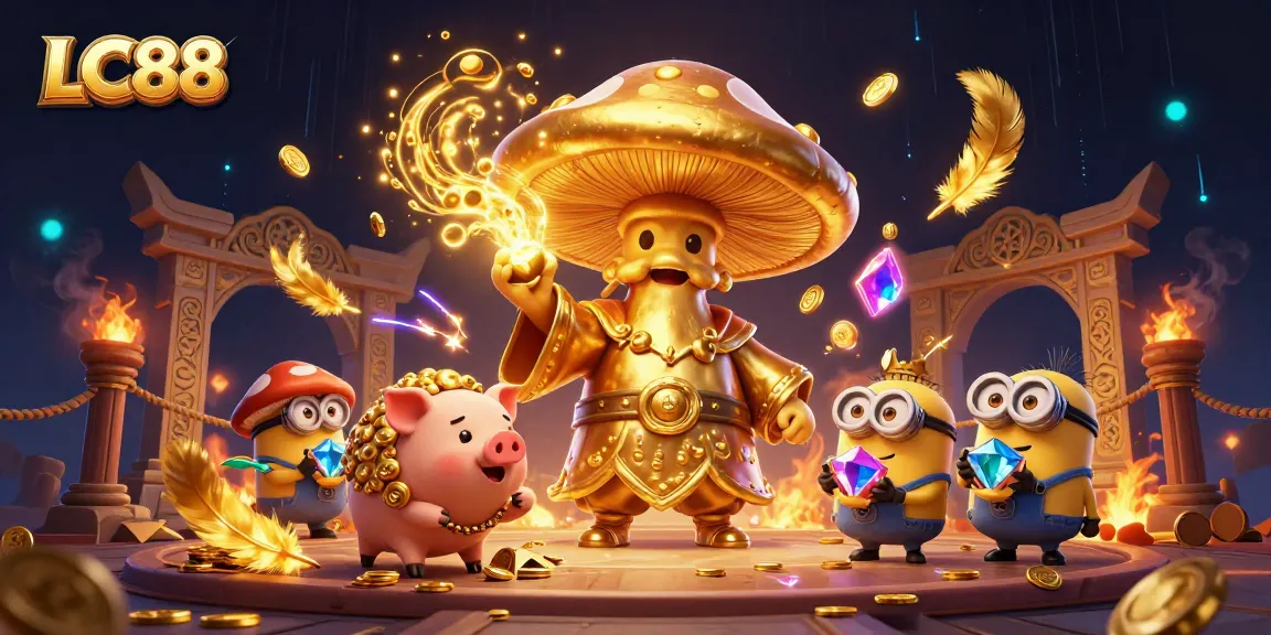 LC88 offers thrilling gameplay with a golden mushroom wizard, enchanting treasures, and vibrant casino elements.
