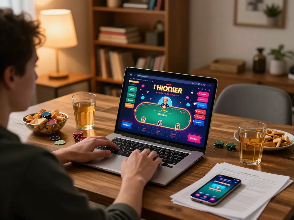 Engaged in strategic gameplay, fly88 user places bets while enjoying a cozy home setup