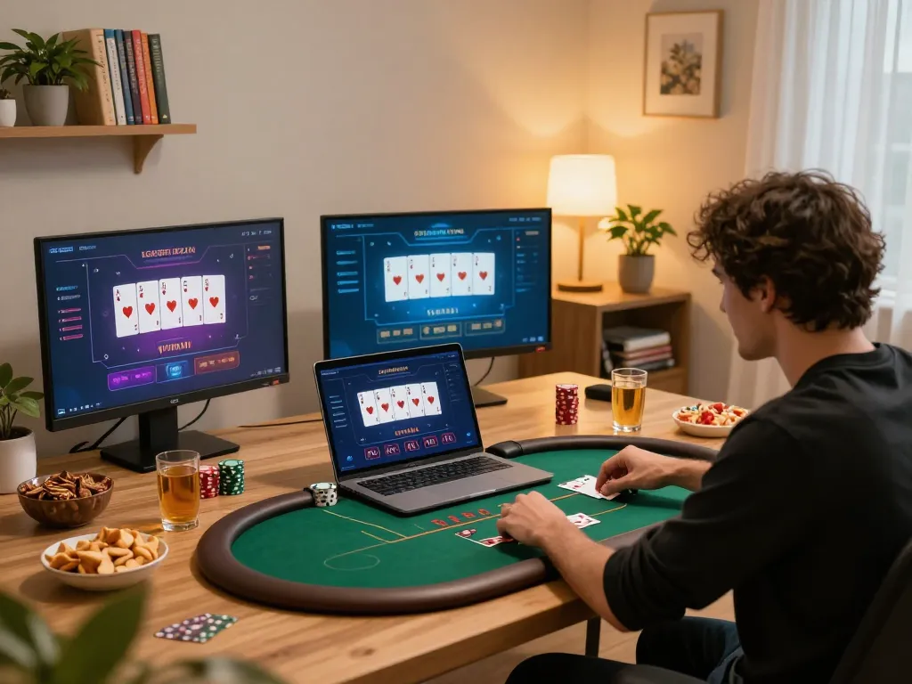 PHTAYA player engaging with an online poker game in a cozy home office during 2026.