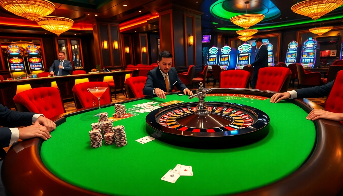 Engaging players at the luxurious go99 casino table showcasing vibrant poker chips and cards.