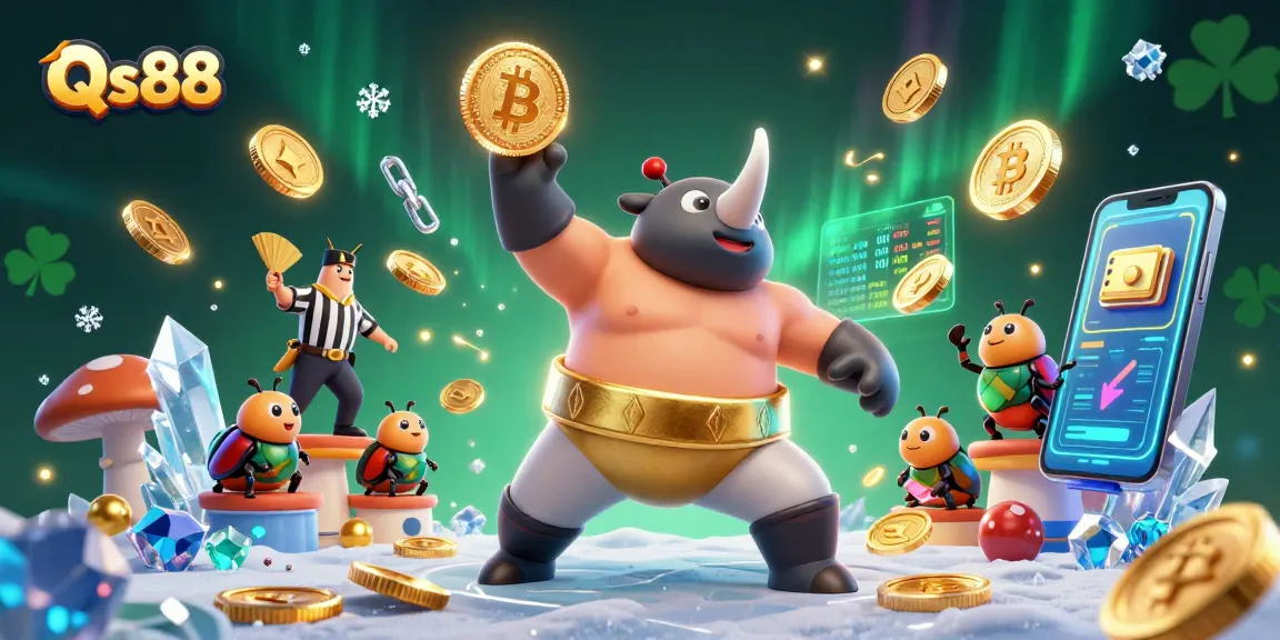 Join the action at Qs88 with a vibrant 3D scene of beetle champions and golden coins!