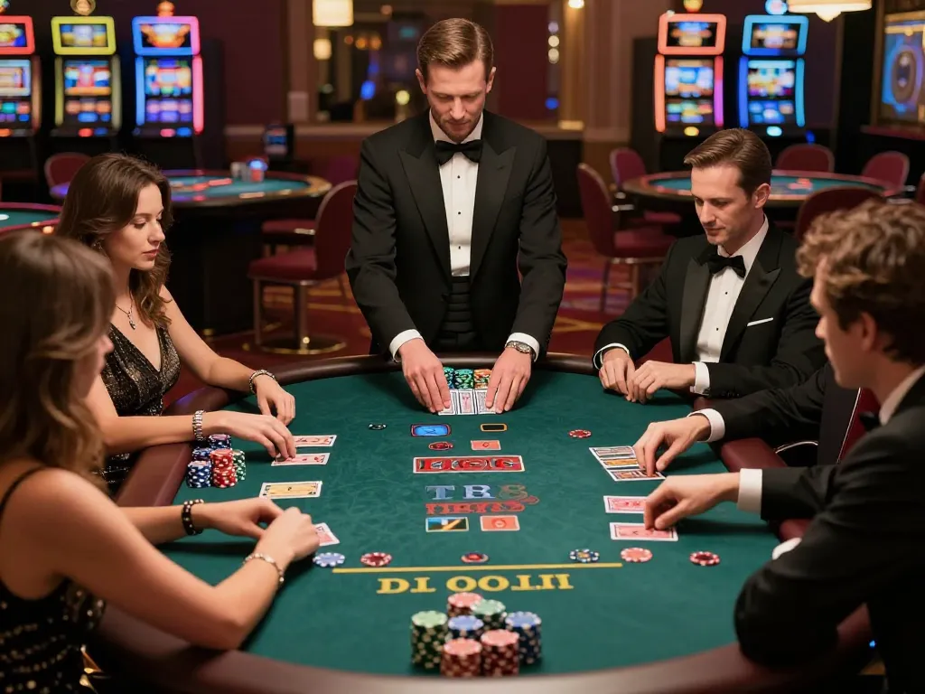 Players strategizing at tr88 baccarat table in a luxury casino environment