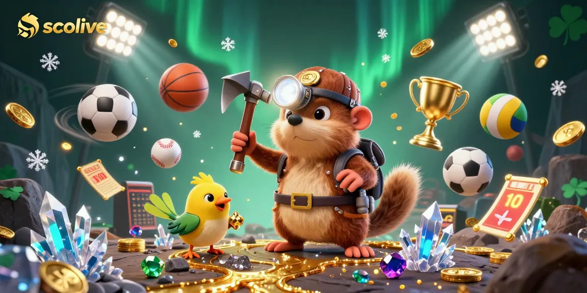Socolive enhances gaming excitement with a dynamic scene of treasure hunting, sports balls, and vibrant elements.