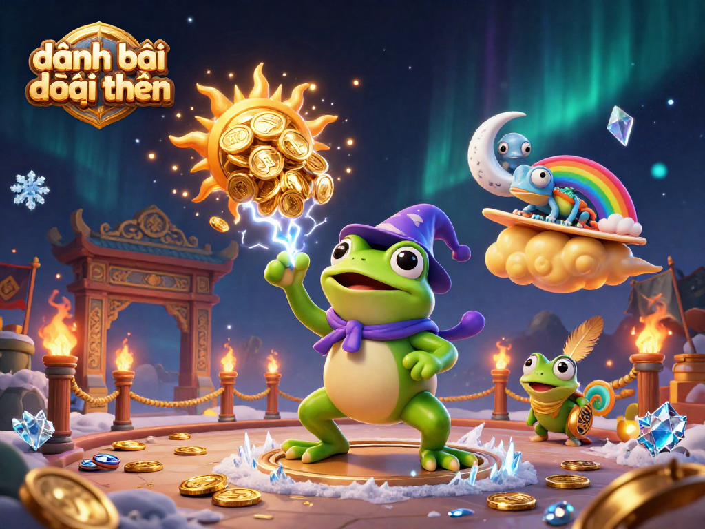 Experience a whirlwind of golden coins with đánh bài đổi thưởng featuring enchanting characters in an interactive gambling scene.