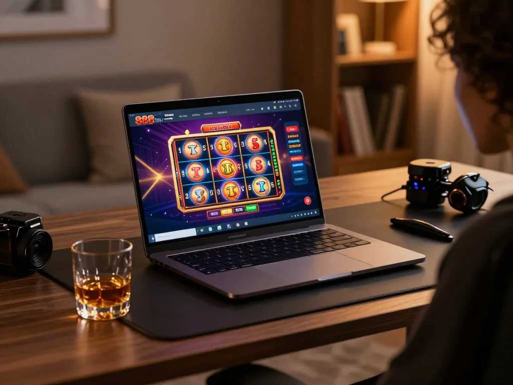 Engaging gameplay on 888new casino interface in a stylish home setting