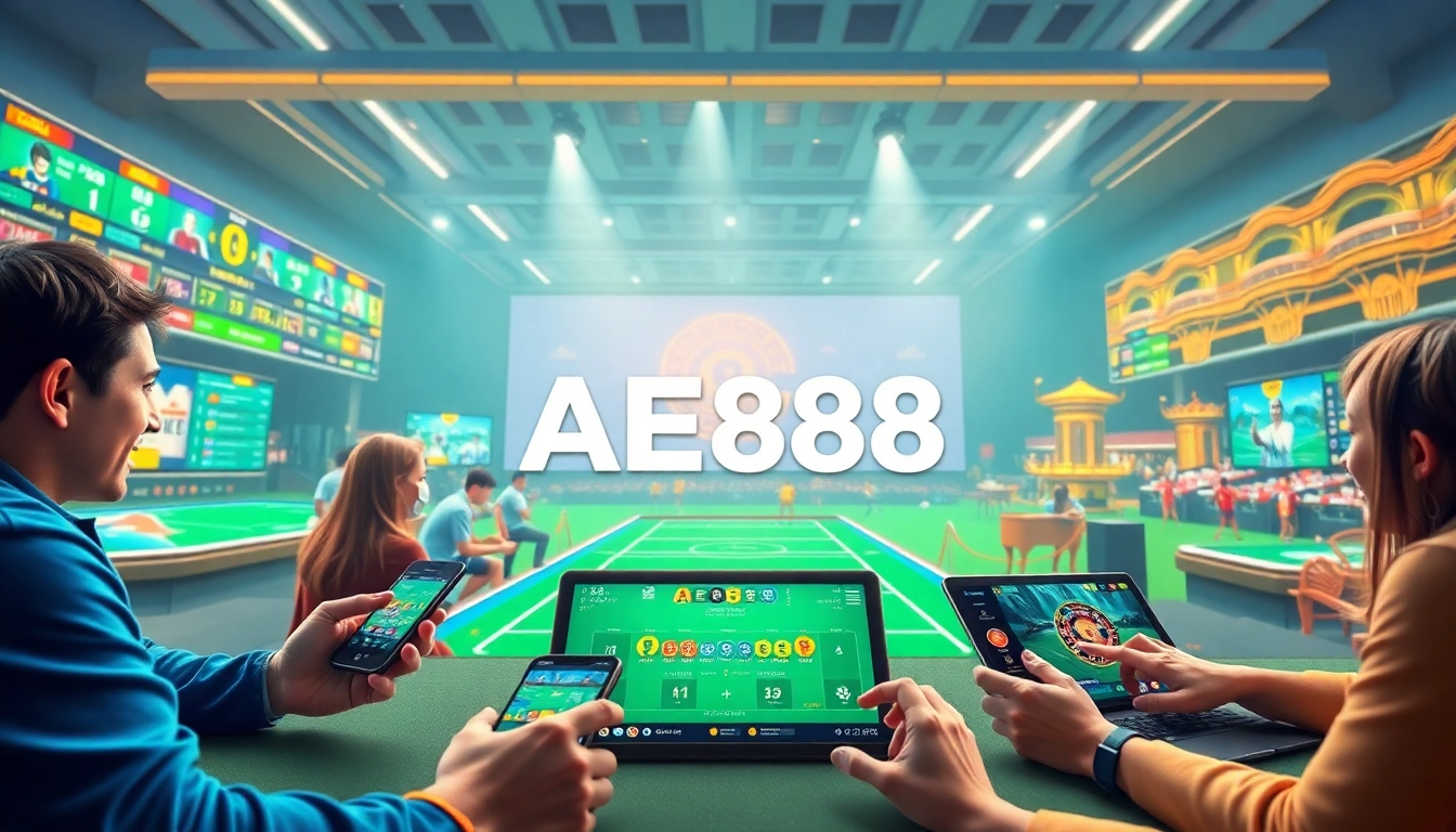 AE888 uy tín 2026 online gaming experience showcasing diverse betting options with vibrant colors and exciting atmosphere.