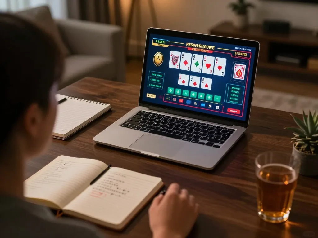 Experience strategic online blackjack gameplay with 888now on a cozy laptop setup.