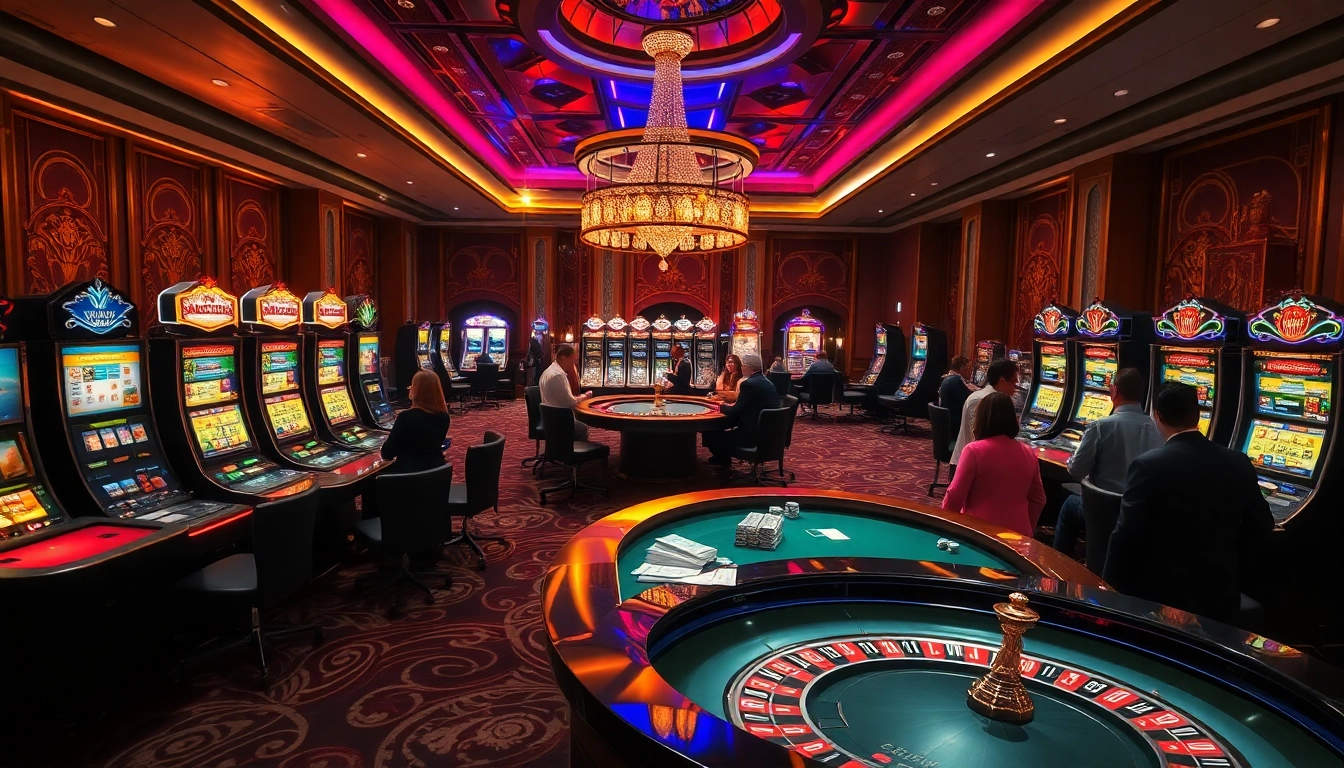 Players engaging in high-stakes gambling at a luxurious casino with vibrant atmosphere, inspired by https://188v.bz/.