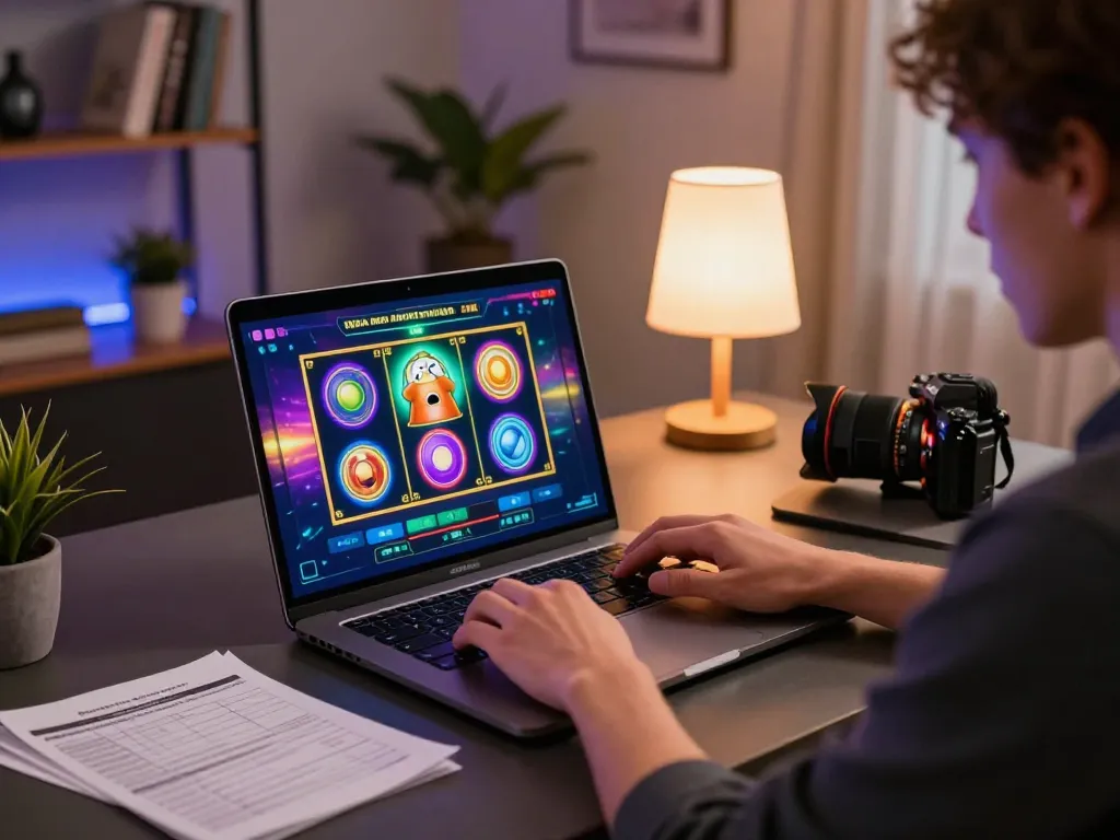 Experience gaming with 789wim through vibrant online slot action in a cozy setup.