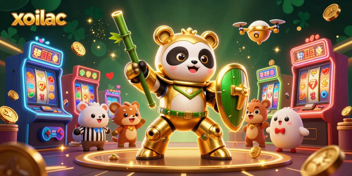 Xoilac showcases a vibrant casino scene featuring a mech-suit panda and engaging casino elements.