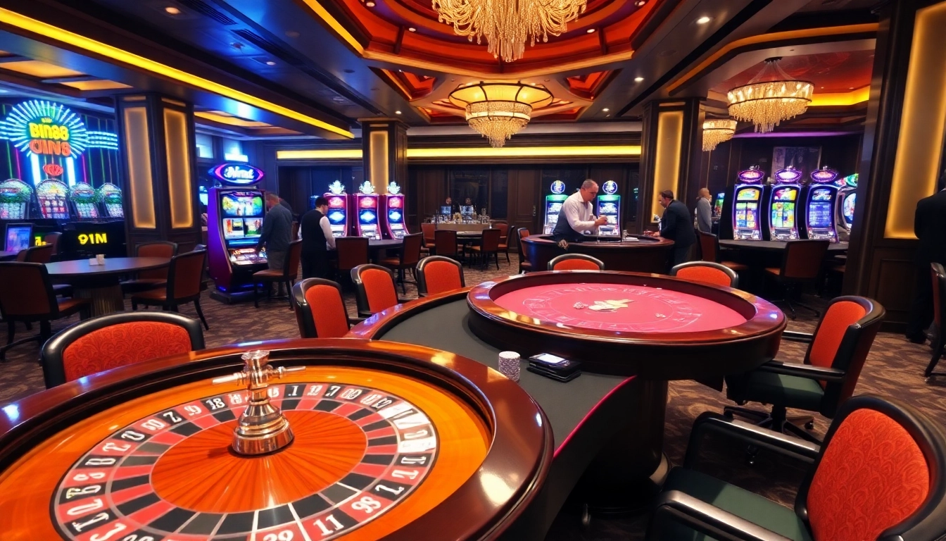 Experience high-stakes gaming at Bin88 with roulette and poker tables in action.
