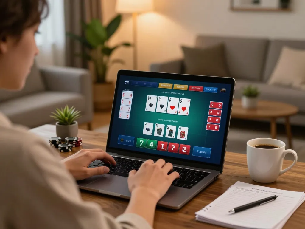 Player strategizing in 678vip online casino with poker interface on laptop