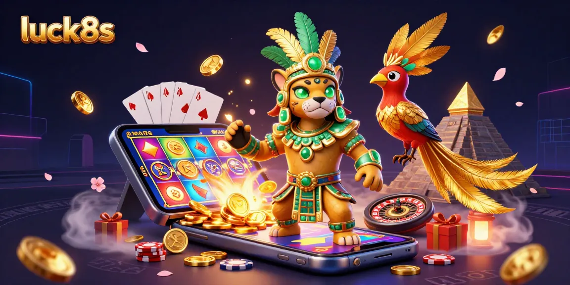 Spin to win with luck8s in a vibrant 3D casino scene showcasing exciting gaming elements.