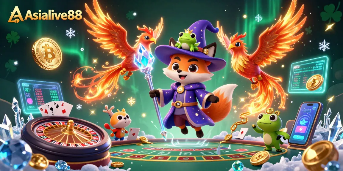 Experience live dealer gaming with Asialive88 in a vibrant 3D casino scene featuring immersive play.