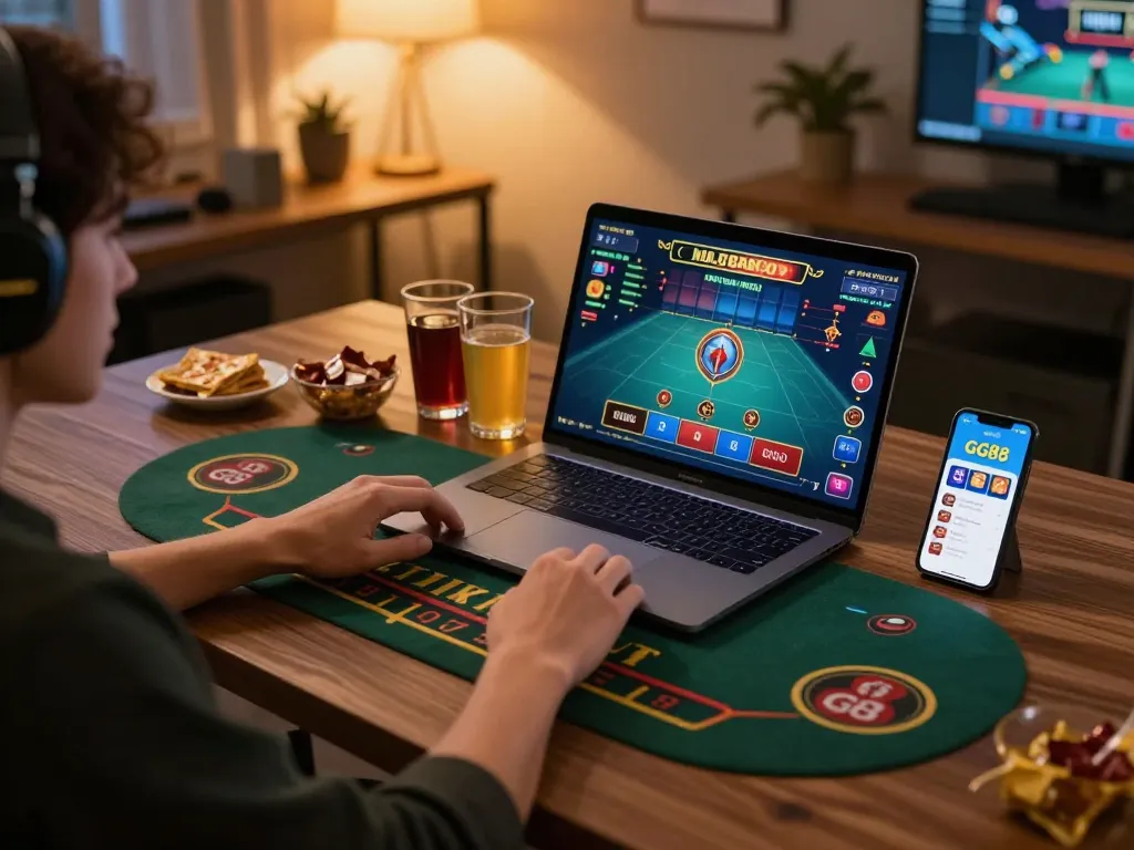 Engaging in live casino gaming with GG88 app for strategic betting at home.