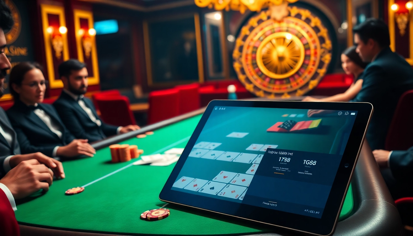 Experience the thrill of gambling as players engage at a high-stakes poker table with https://tg88.nl/ showcasing digital elements.