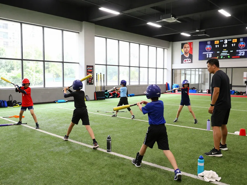 Young athletes training at hitclub batting facility, showcasing teamwork and dedication in action.