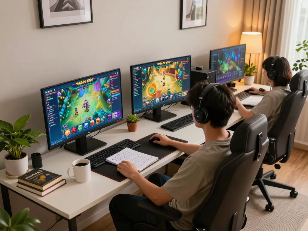 Engaging gameplay of game nổ hũ in a stylish home gaming setup, enhancing online gambling experience.