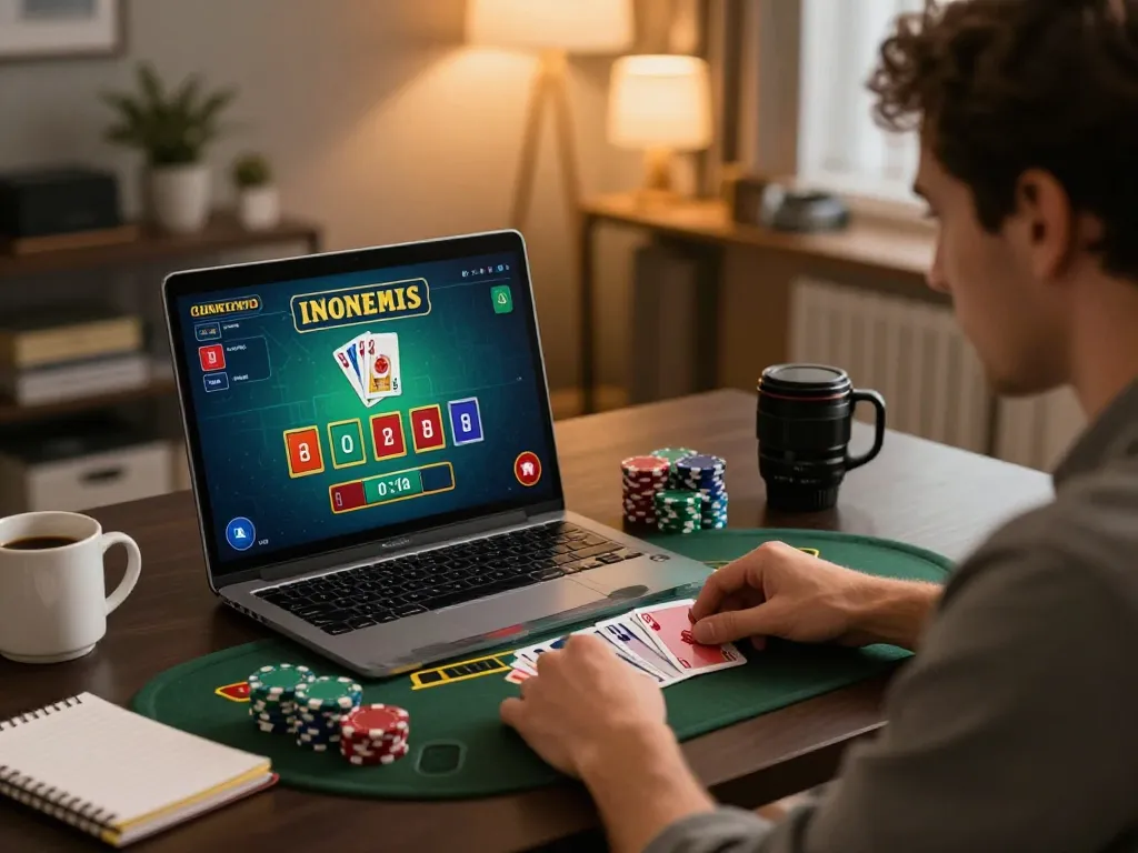 Player engaged in strategic online blackjack gameplay, focusing on gem 88 betting choices and card actions.