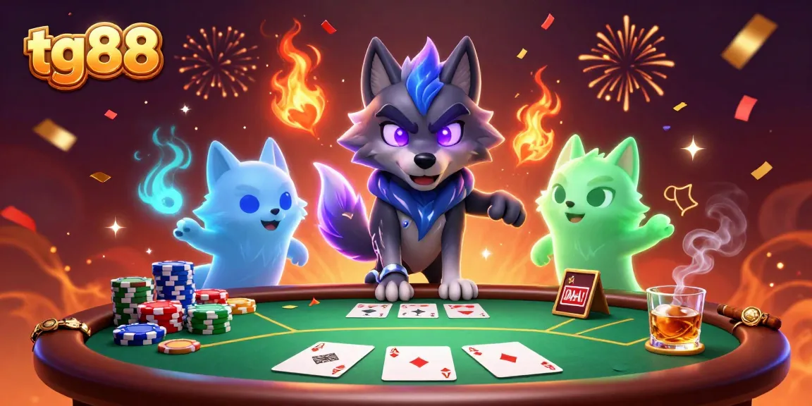 Experience intense gambling action at tg88 with a captivating wolf scene and poker elements.