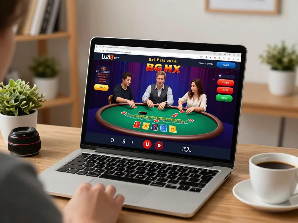 Engaged player enjoying blackjack on lu88 com, showcasing live casino atmosphere.