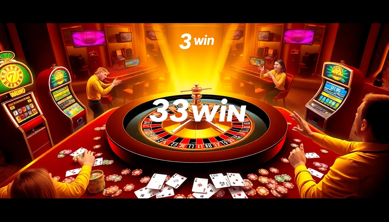 33win online gamblers enjoying an exciting roulette game with luxurious elements and vibrant colors.