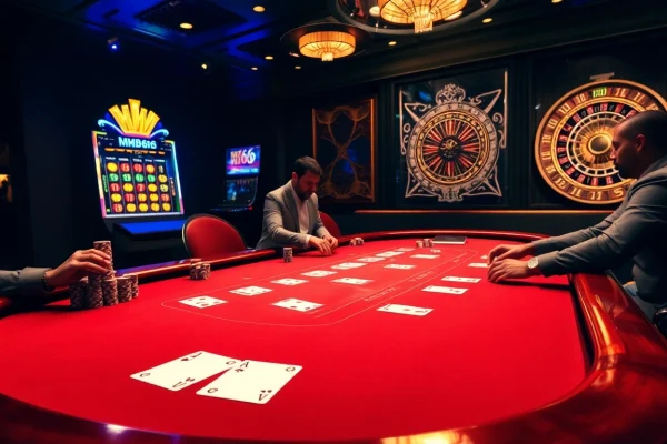 Experience mb66 at an elegant casino table, enhancing your gambling excitement with blackjack and slots.