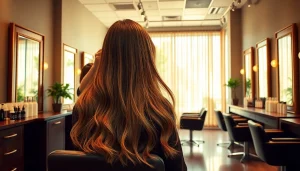 A hair stylist at Omnia Salon in San Diego applying balayage to a client in an elegant salon setting.