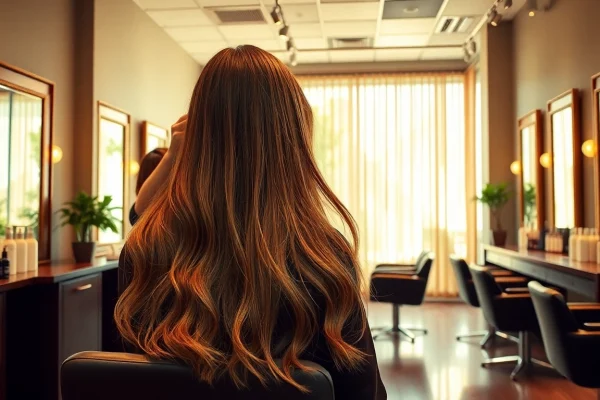 A hair stylist at Omnia Salon in San Diego applying balayage to a client in an elegant salon setting.