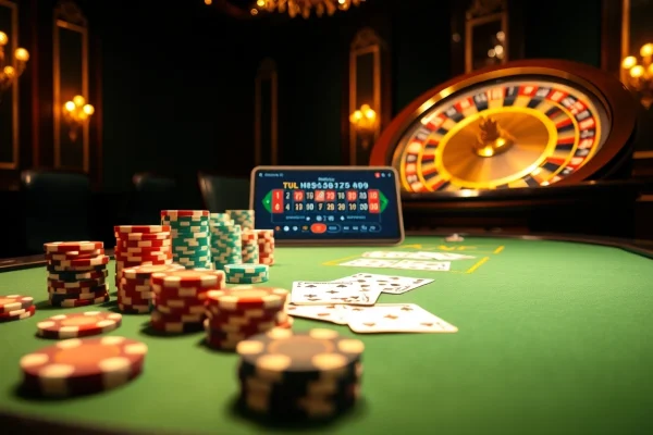 Experience the thrill of online gambling at mmoo com with a luxurious poker table setup.