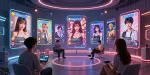 Engaging hentai ai chat interaction with virtual avatars in a vibrant digital space.